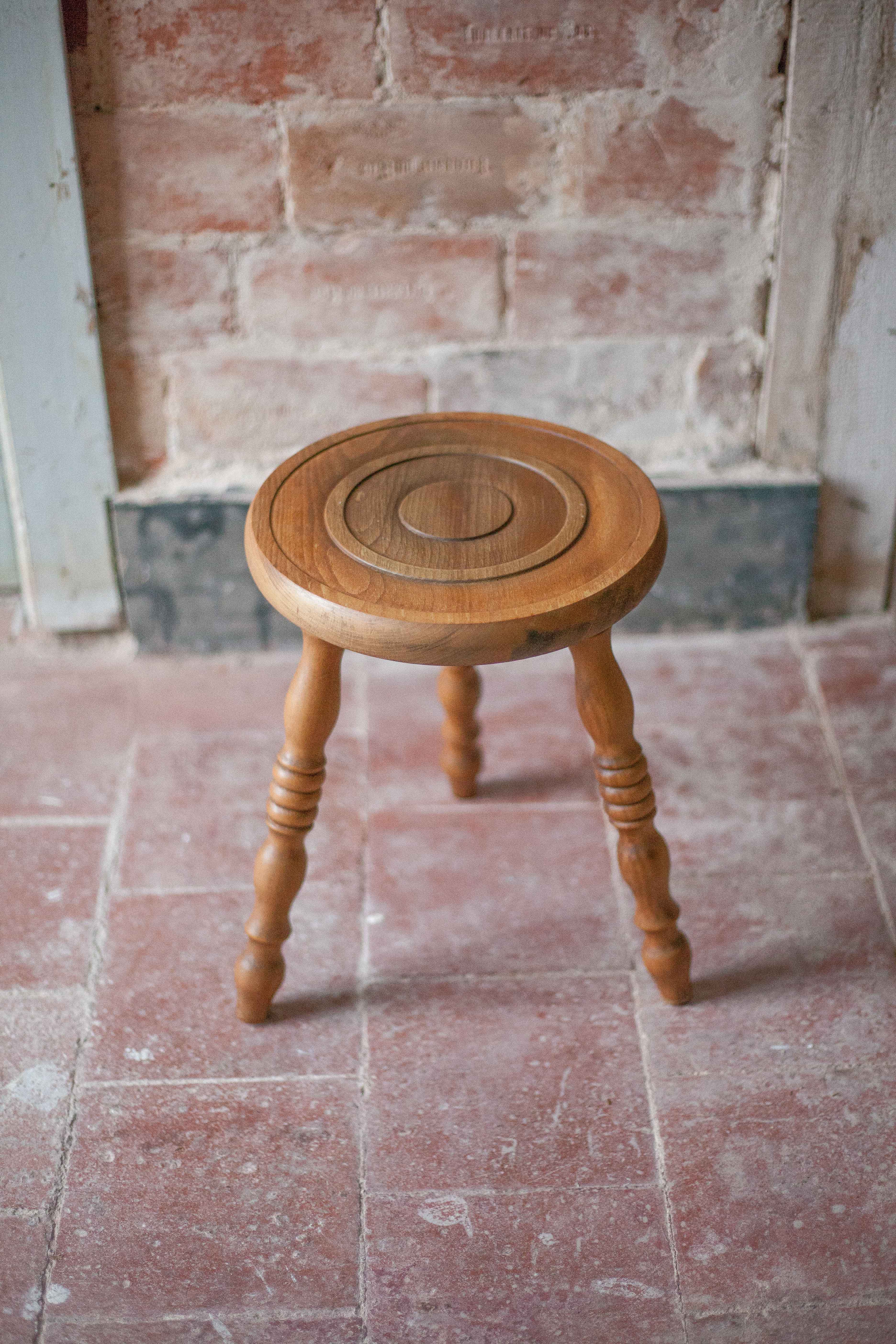 Vintage stool, wooden stool, tripod stool, accent chair