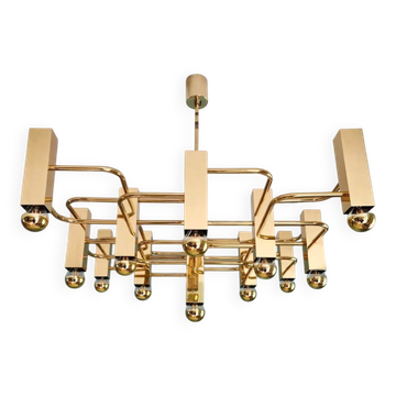 Geometric brass chandelier, design by Gaetano Sciolari, Boulanger, 1970.