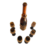 Aperitif service amber glass and vintage rattan