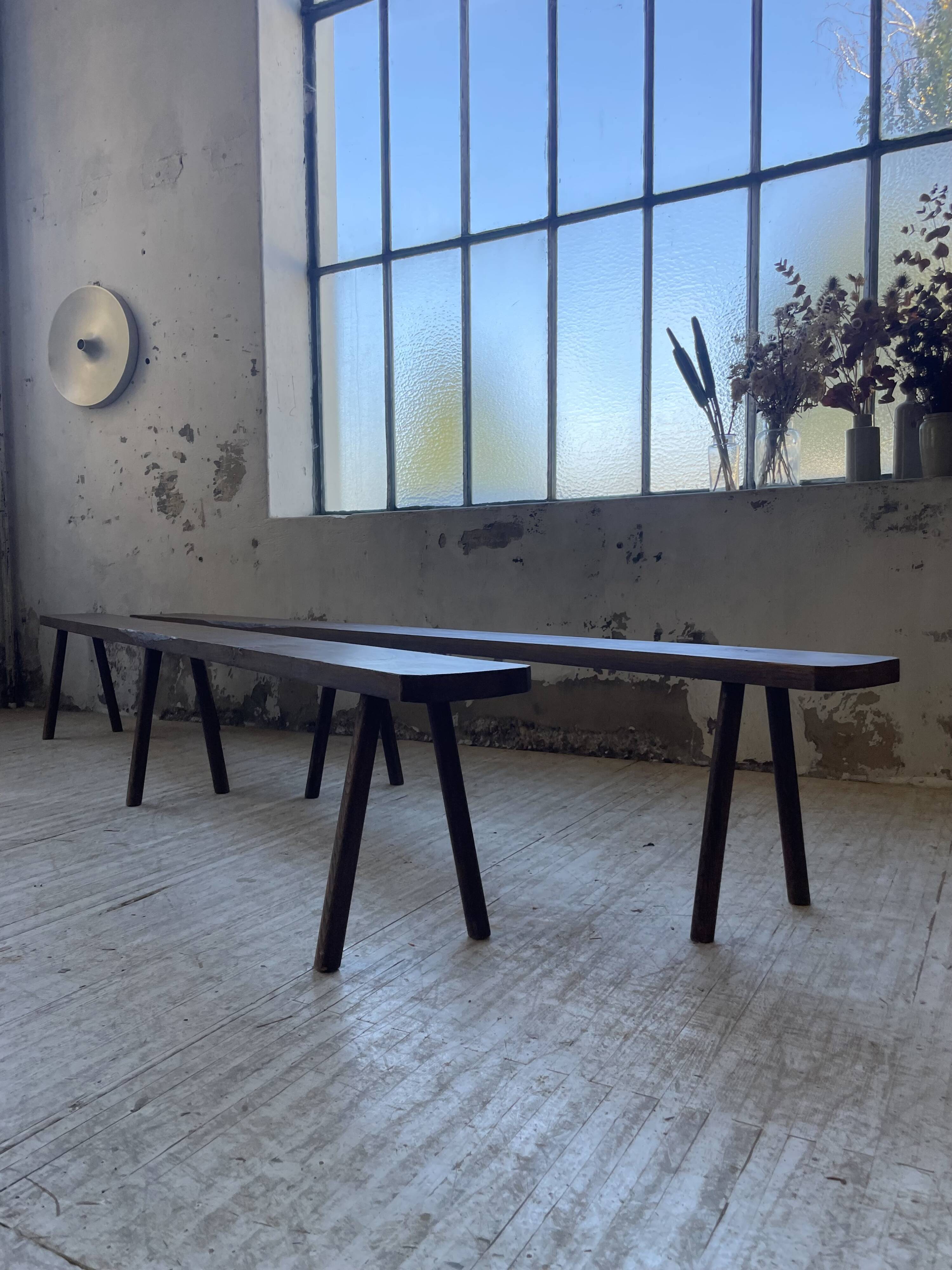 Pair of 3m solid oak farmhouse benches