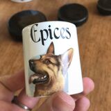 Set series of 5 pots with condiments or spices ceramic decoration dogs
