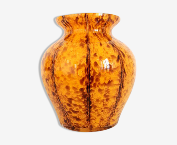 Vase verre soufflé jaune style Murano