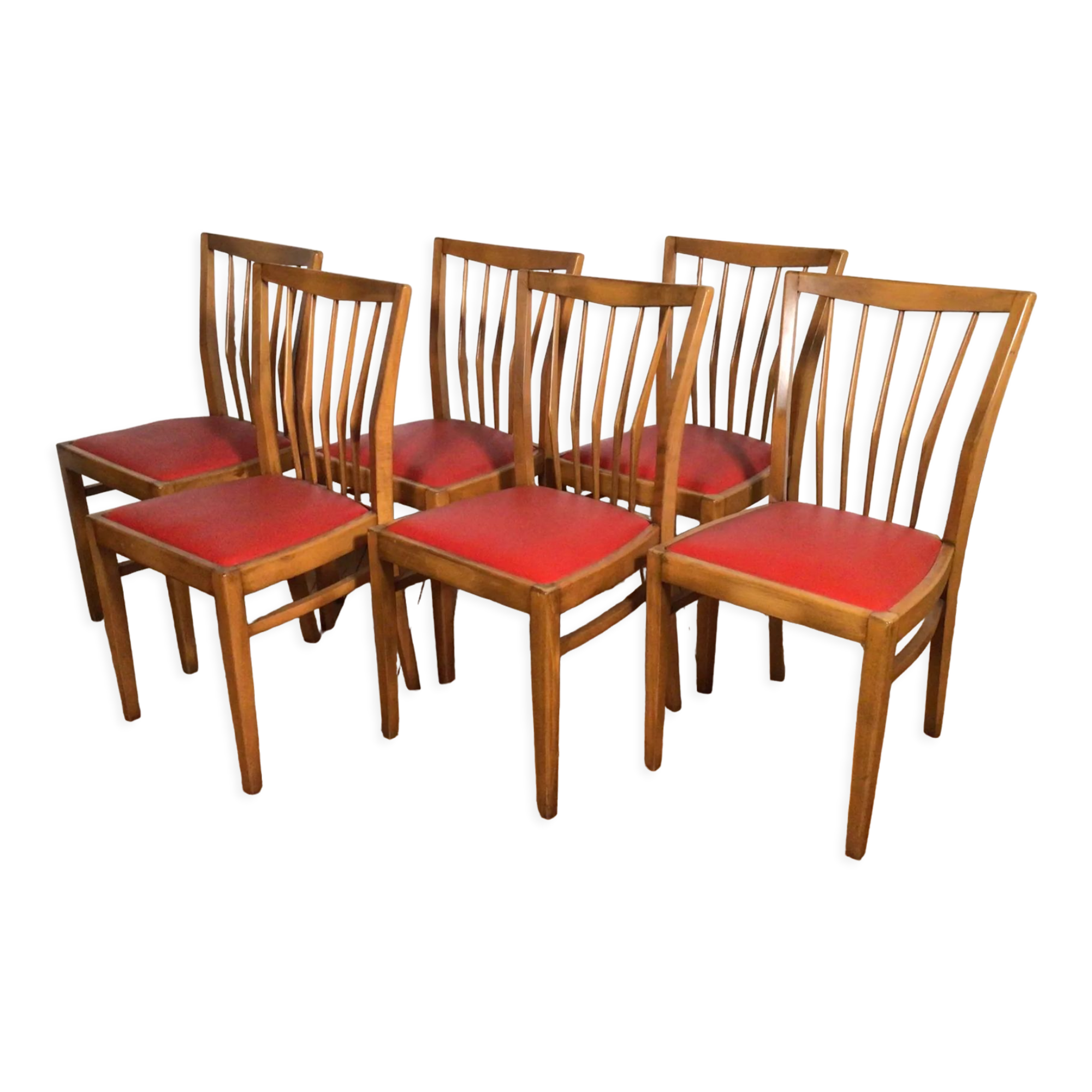 Ensemble de 6 chaises de salle à manger en bois sixties