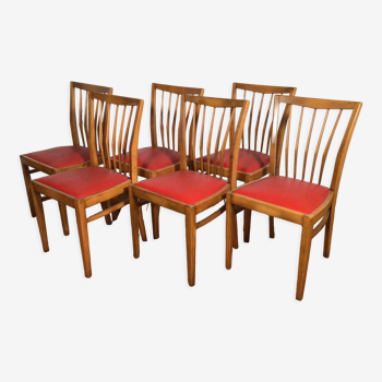 Ensemble de 6 chaises de salle à manger en bois sixties