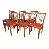 Ensemble de 6 chaises de salle à manger en bois sixties