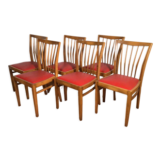 Ensemble de 6 chaises de salle à manger en bois sixties