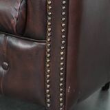 Set of three classic English-style Chesterfield cowhide  club armchairs