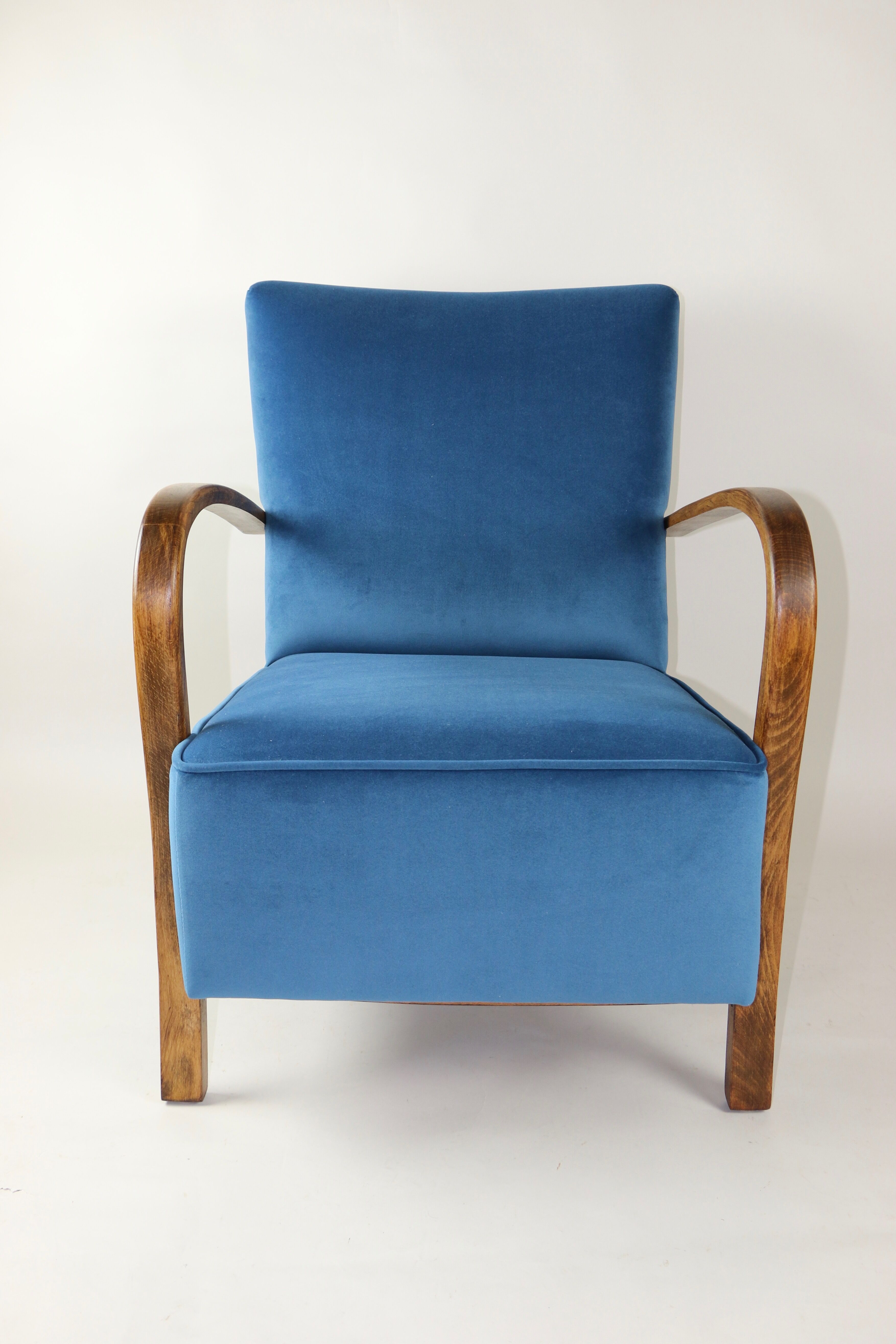 Fauteuil en velours bleu Art Déco, années 1960