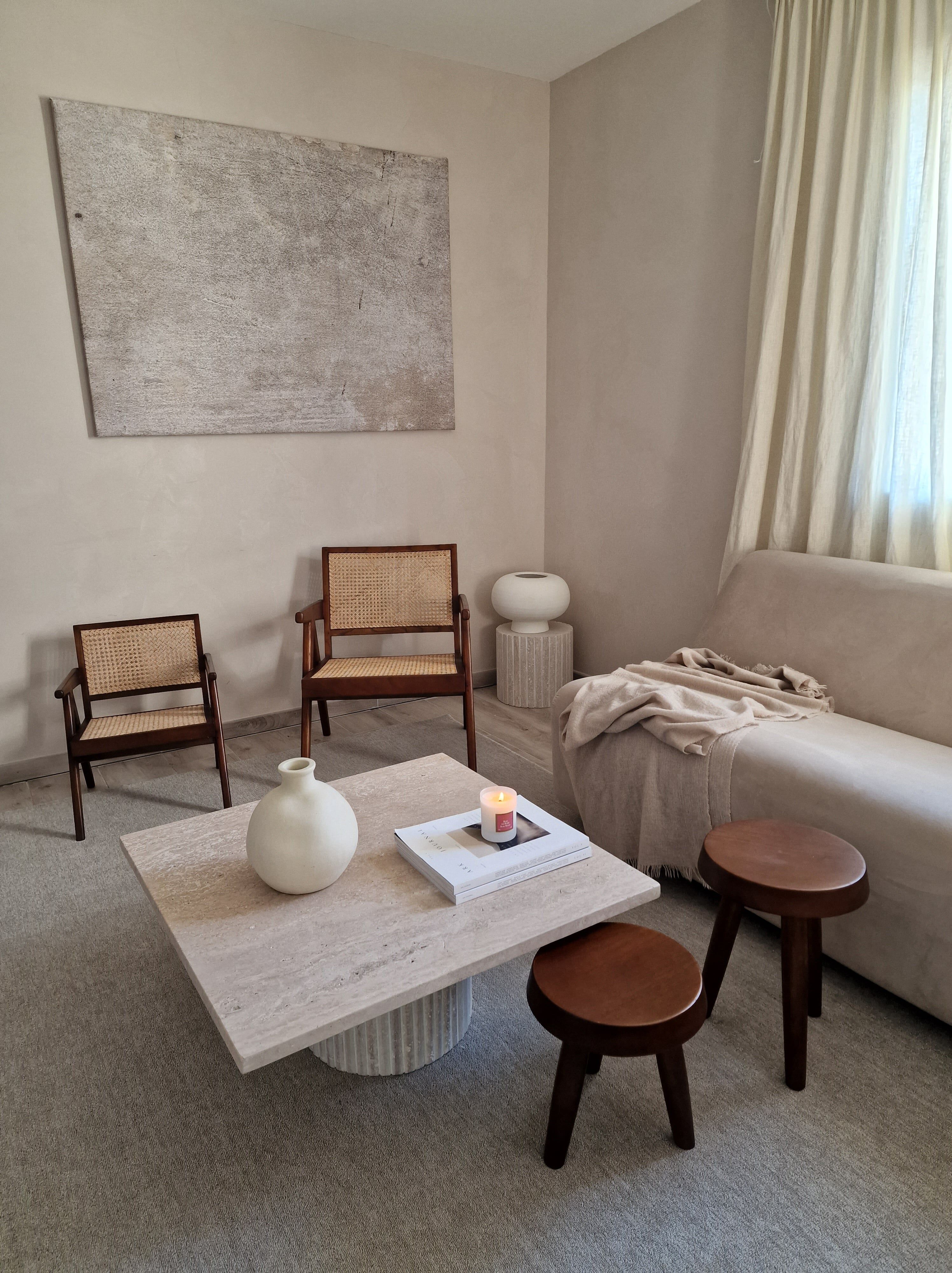 Natural travertine square Kalia coffee table 90x90