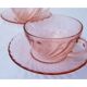 6 cups and saucers in pink glass, 60s