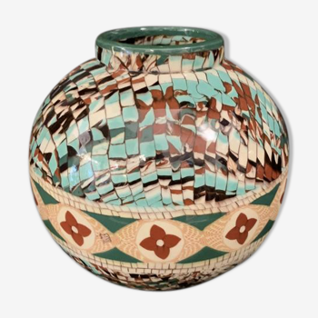 Vase boule en céramique mêlée Vallauris Jean Gerbino  1876-1966