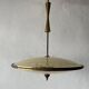 Large UFO design ceiling light in brass and printed glass, 1950s, Italy.