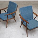 Pair of blue boomerang armchairs by Antonin Suman for Ton (Thonet) 1960
