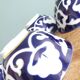 5 Uzbekistan porcelain tea bowls or cups, cobalt and gold decor
