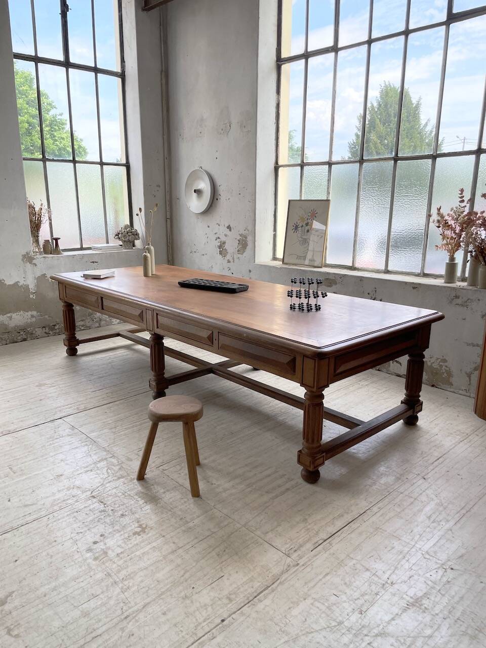 Solid walnut farmhouse castle table 1900 XXL