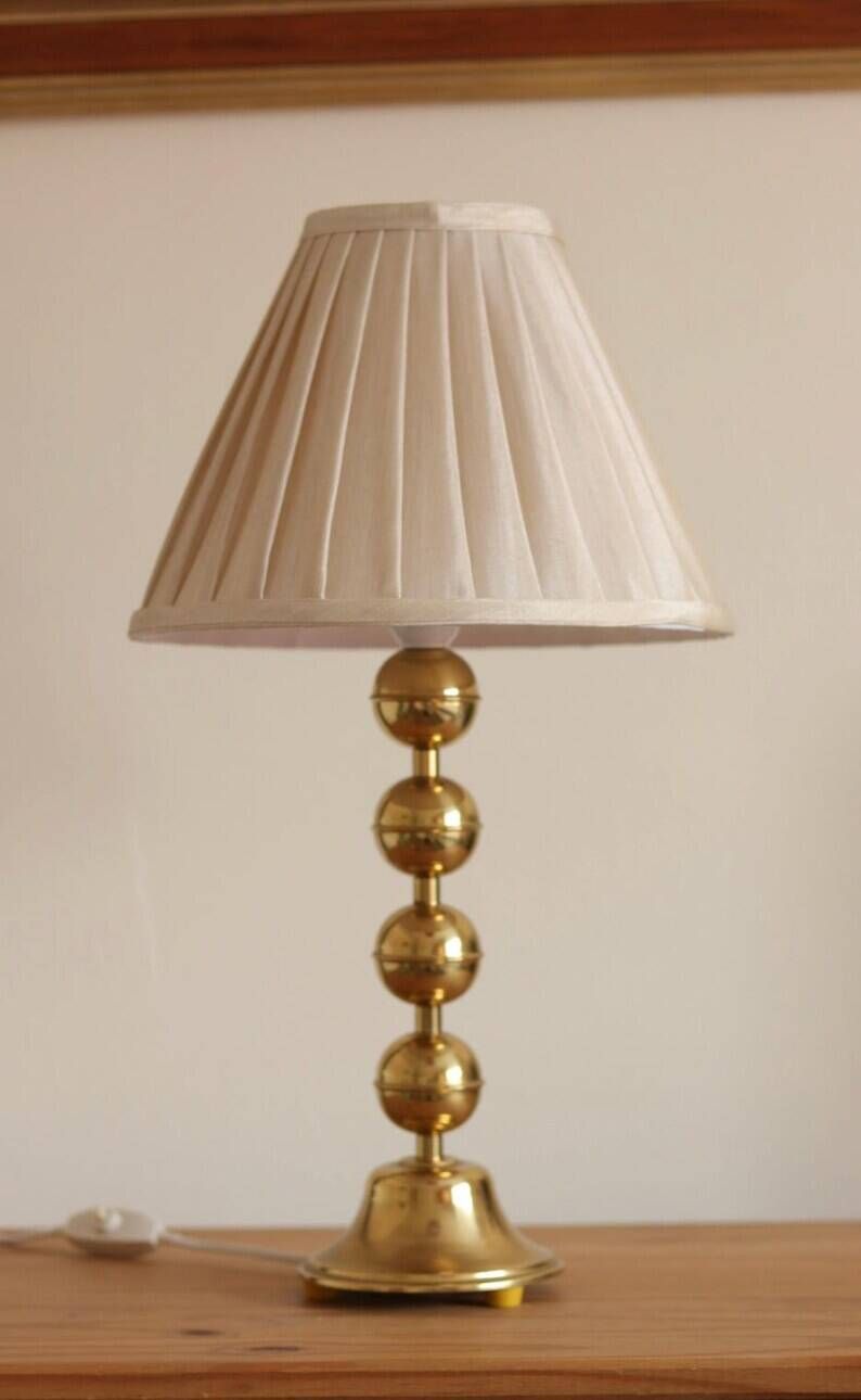Pair of Vintage Swedish Table Lamps in Polished Brass, Signed Aneta
