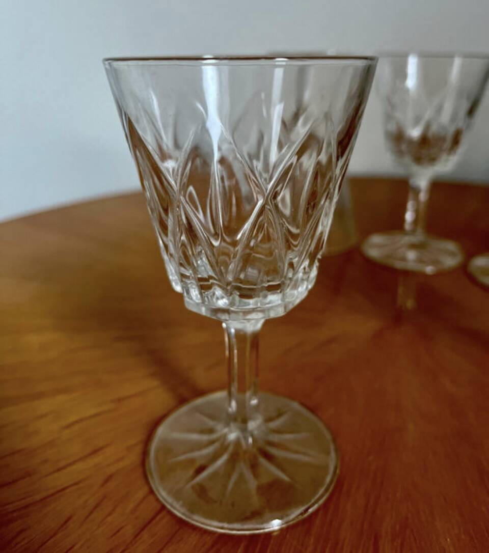 Set of 6 Vmc Cristal de Reims Harlequin glasses