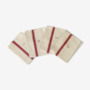 4 cloths made of Métis linen jute cloth ecru embroidery C.F