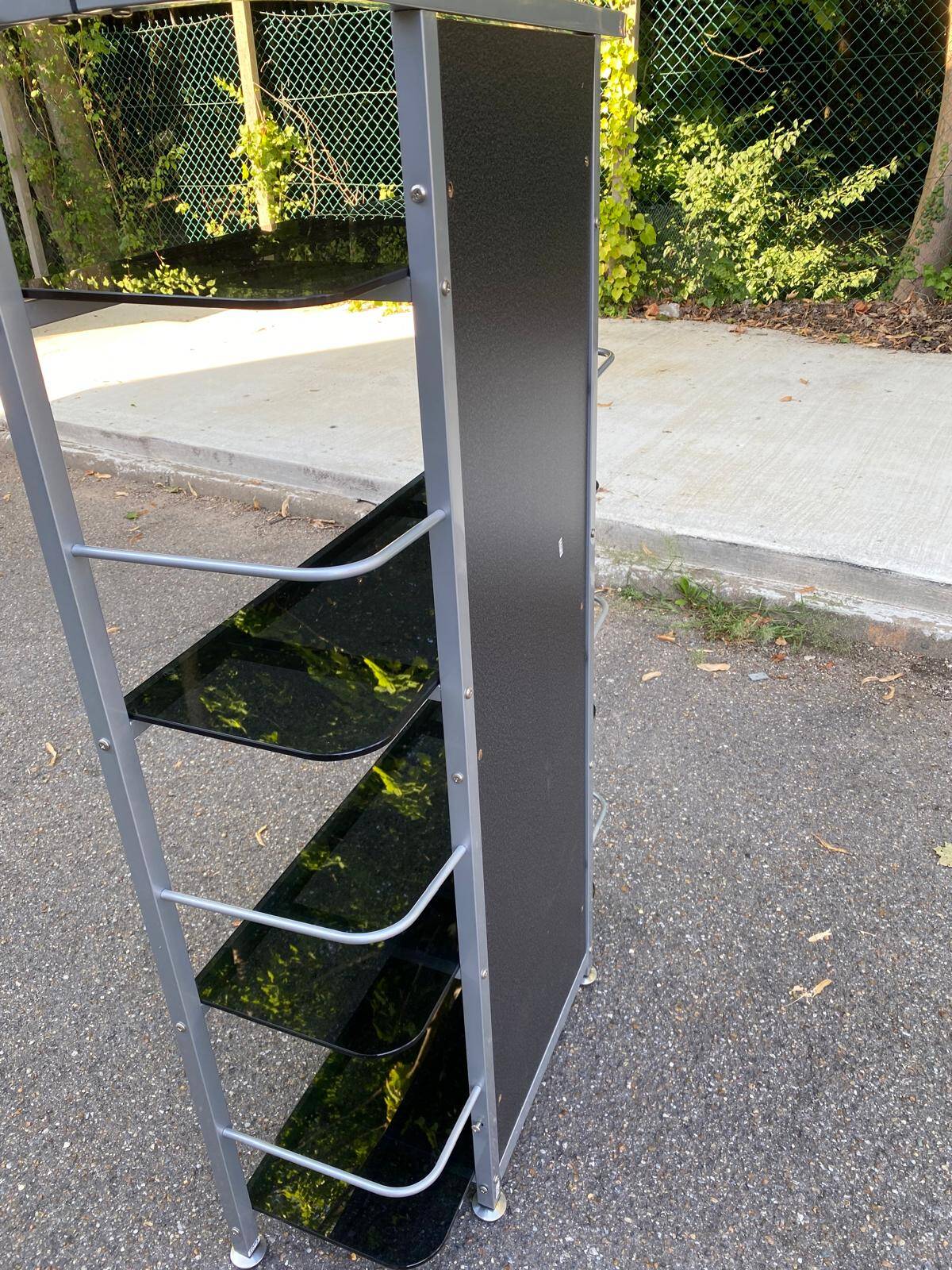 Vintage shelf in chrome metal and smoked glass 143cm