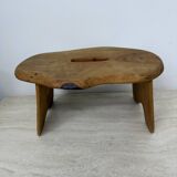 Brutalist solid wood side table /stool , 1970s