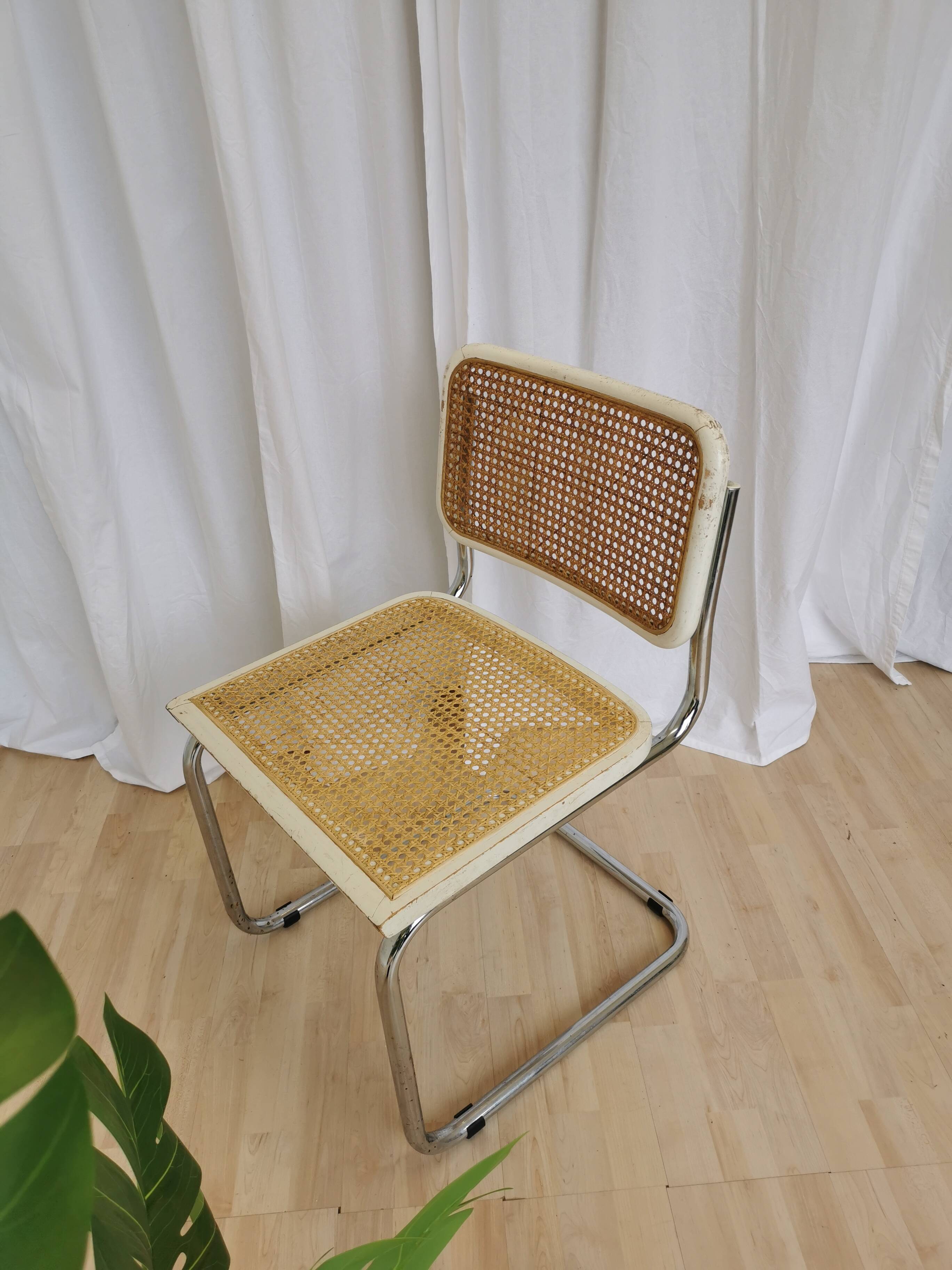 Chaise Cesca par Marcel Breuer en rotin bois et métal chromé, années 1970