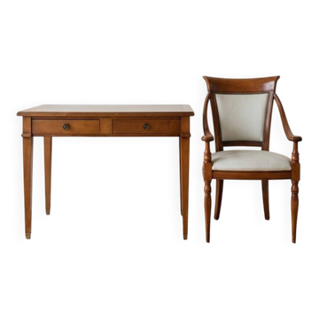 Ensemble bureau ancien : table en bois et fauteuil assorti