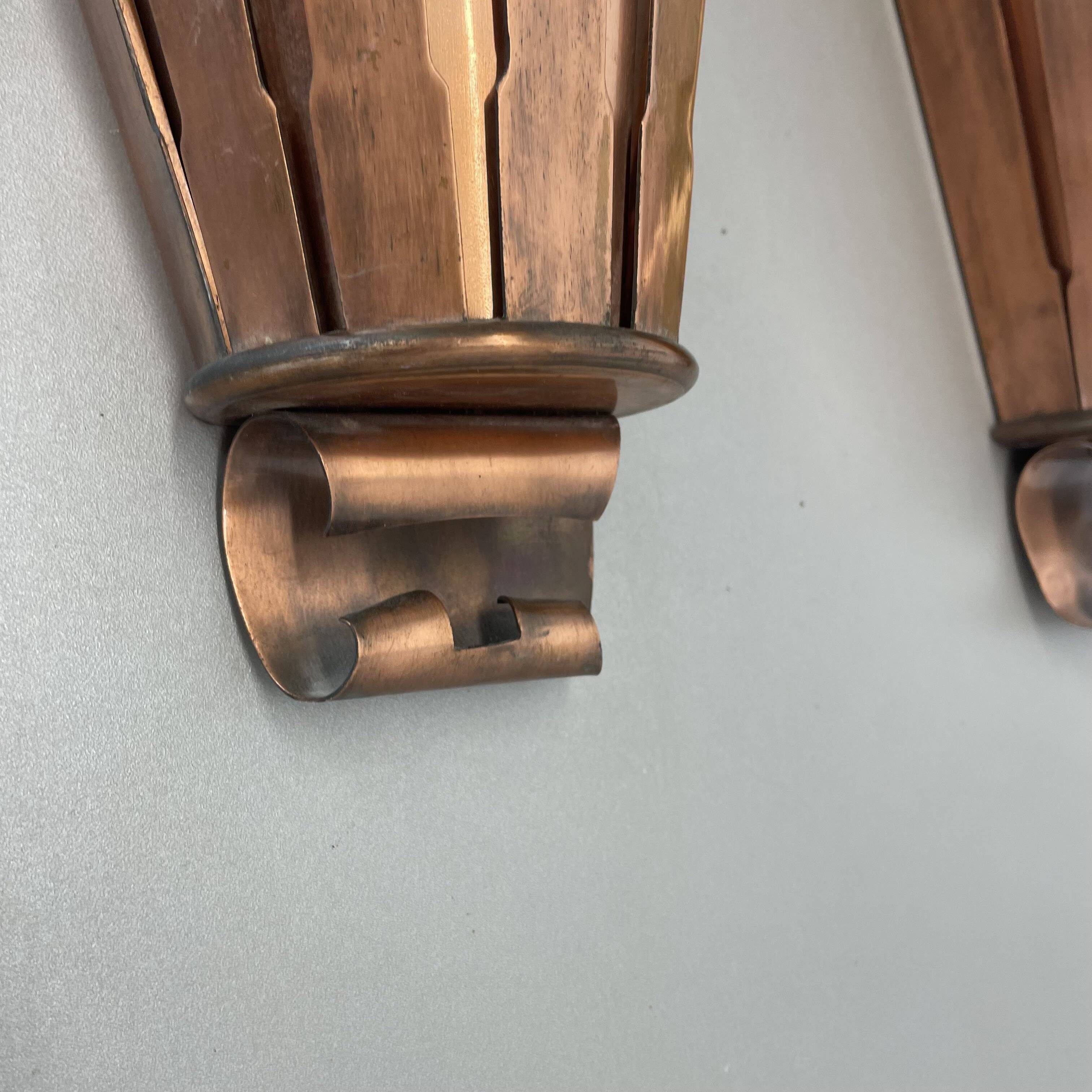 set of 2 copper 25cm Gio Ponti Style Theatre Wall Light Sconces, Italy 1950