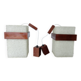 Pair of Scandinavian pendant lights in teak and perspex, 1970s.