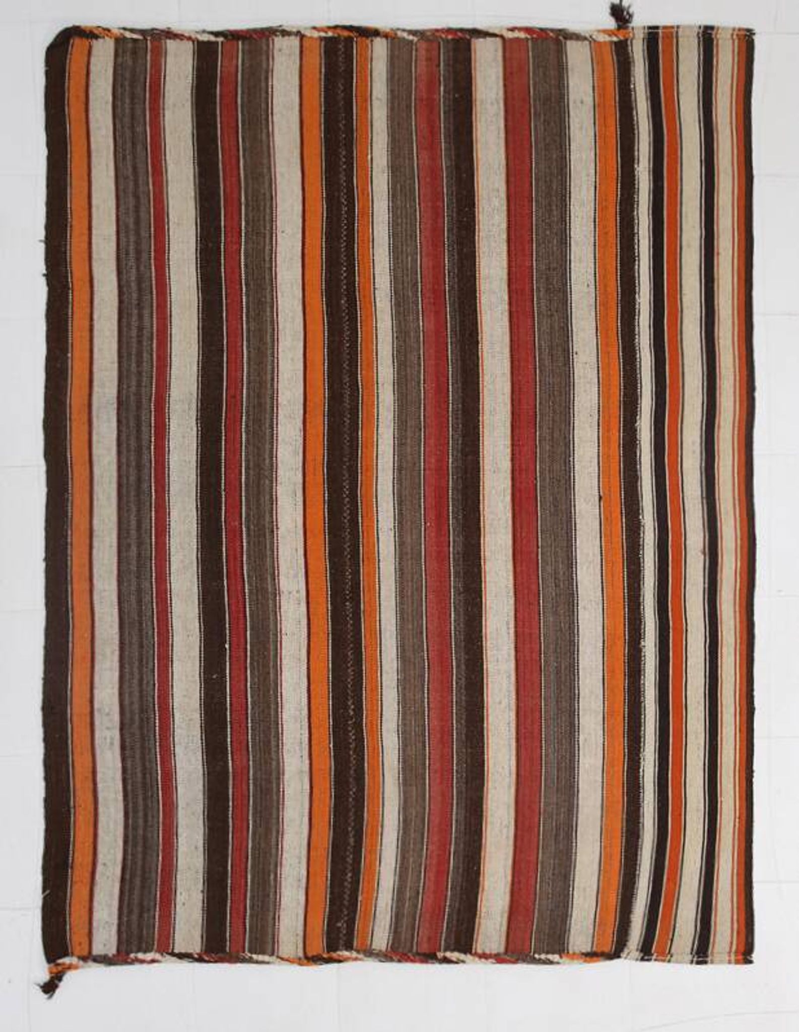 Tapis kilim turc en laine à rayures multicolores 7x8, 195x259 cm