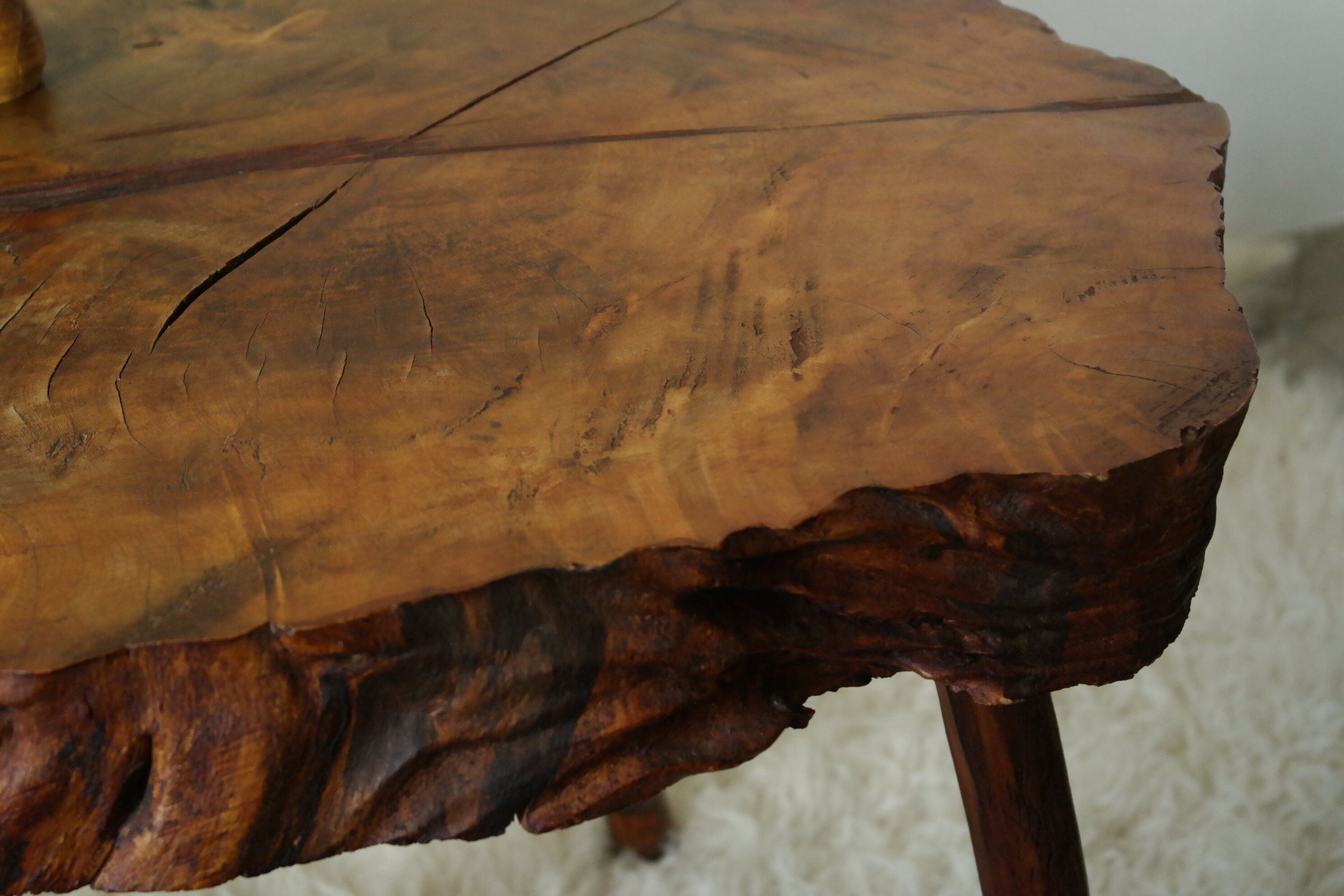 Brutalist side table made from vintage tree stump wood