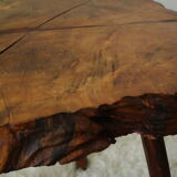 Vintage brutalist wood tree stump side table