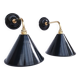Pair of antique black enamelled sheet metal wall lights