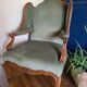 Vintage Louis XV style wing chair, light green velvet