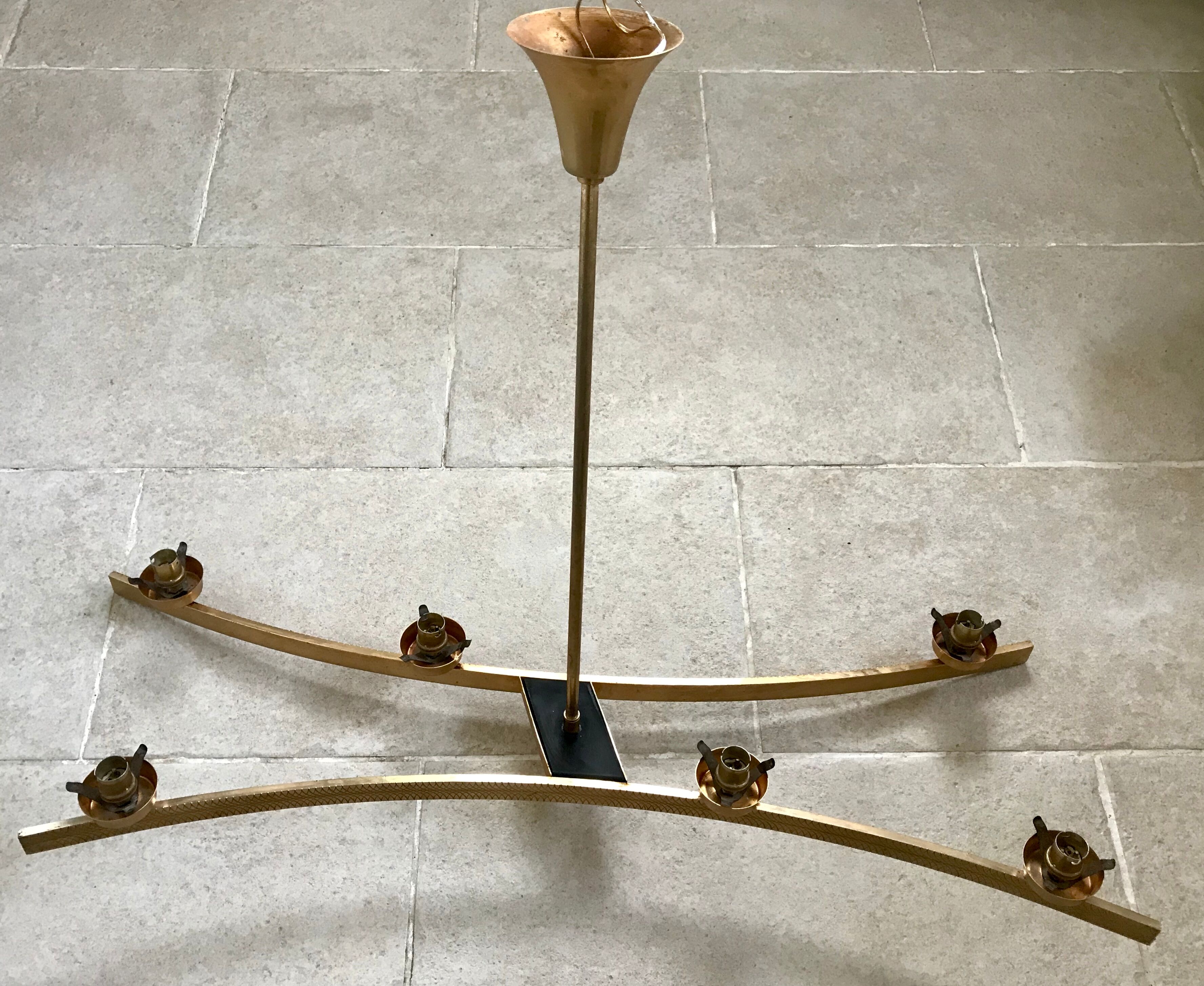 Glass-laiton chandelier circa 1950