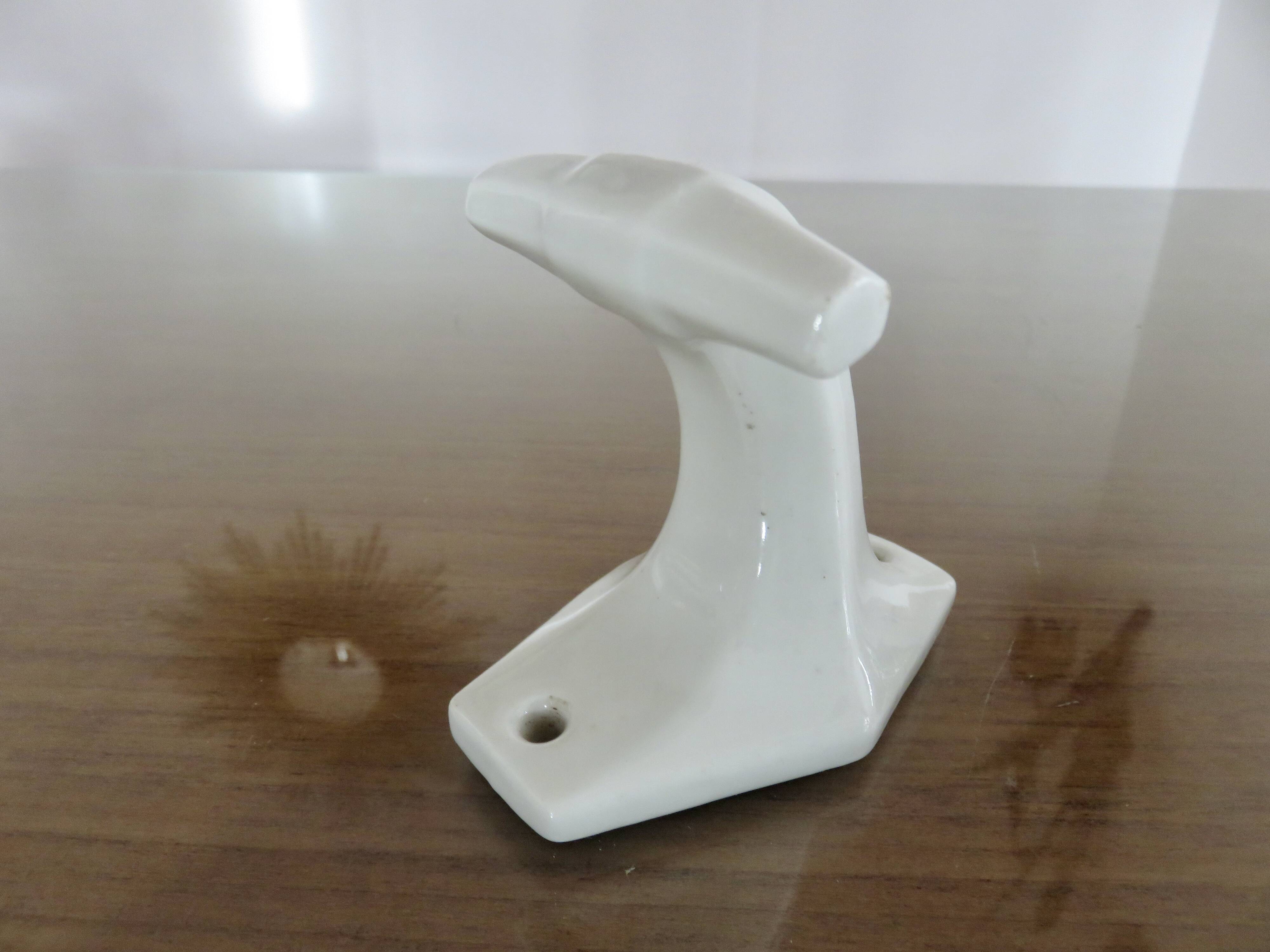 Pair of coat hooks, coat rack, in white porcelain, art deco 30s 40s