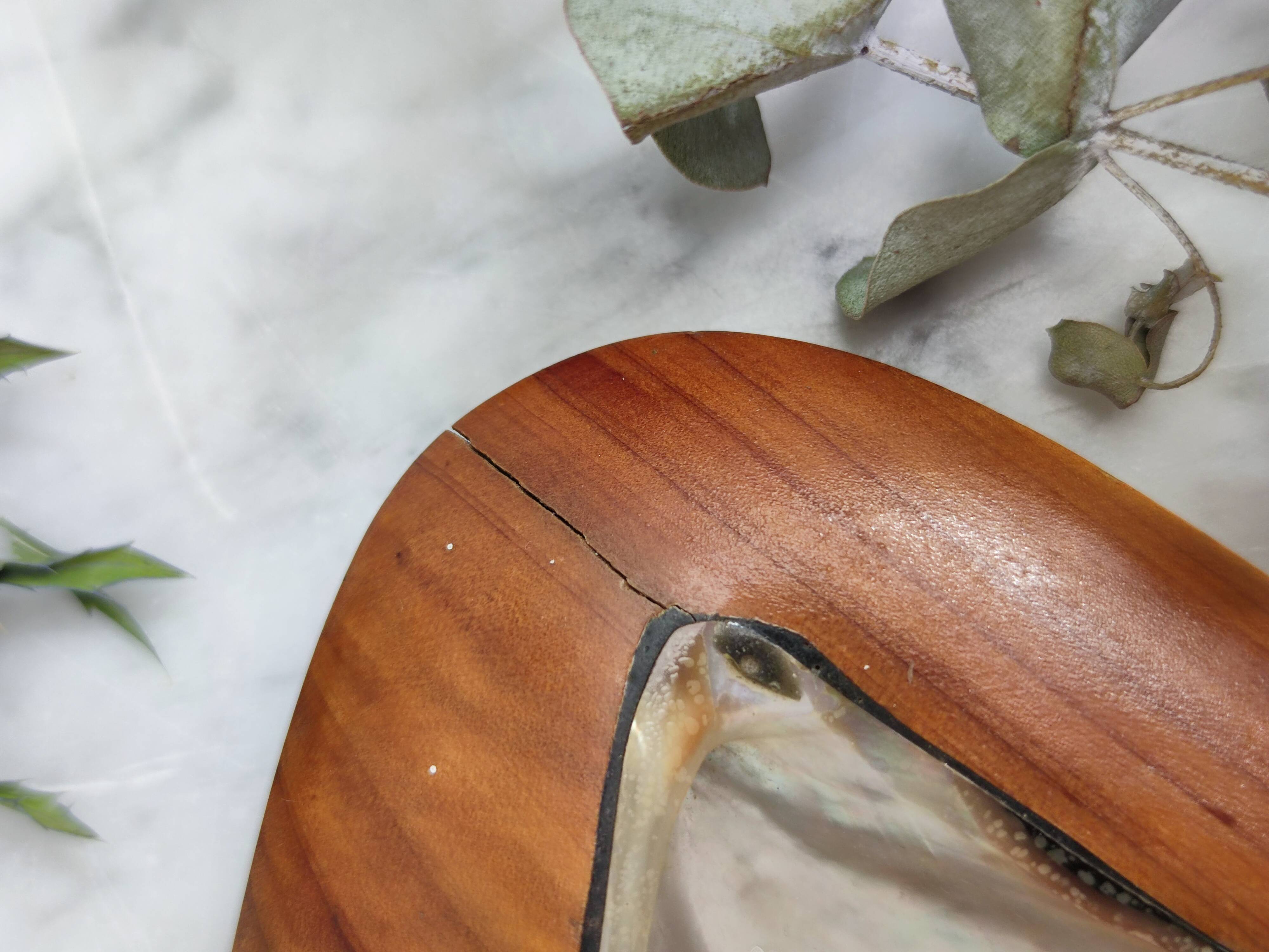 Teak and mother-of-pearl trinket bowl