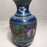Vase cloisonné métal dessins fleurs émaillés décoration vintage #3
