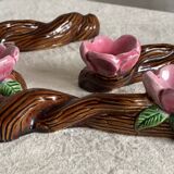 Set of 4 vintage 1960s barbotine table decoration candlesticks