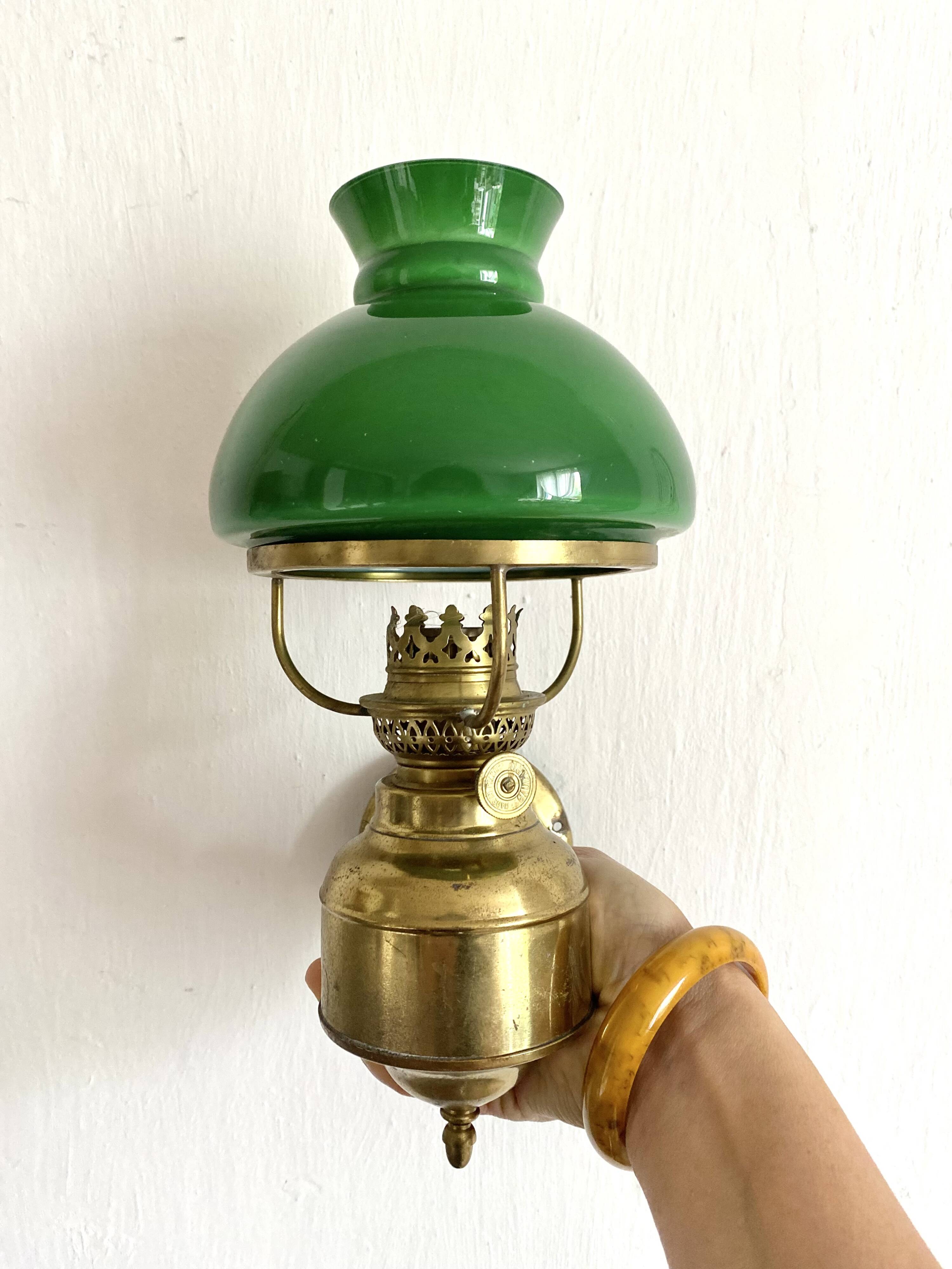 Pair of opaline and brass wall lights