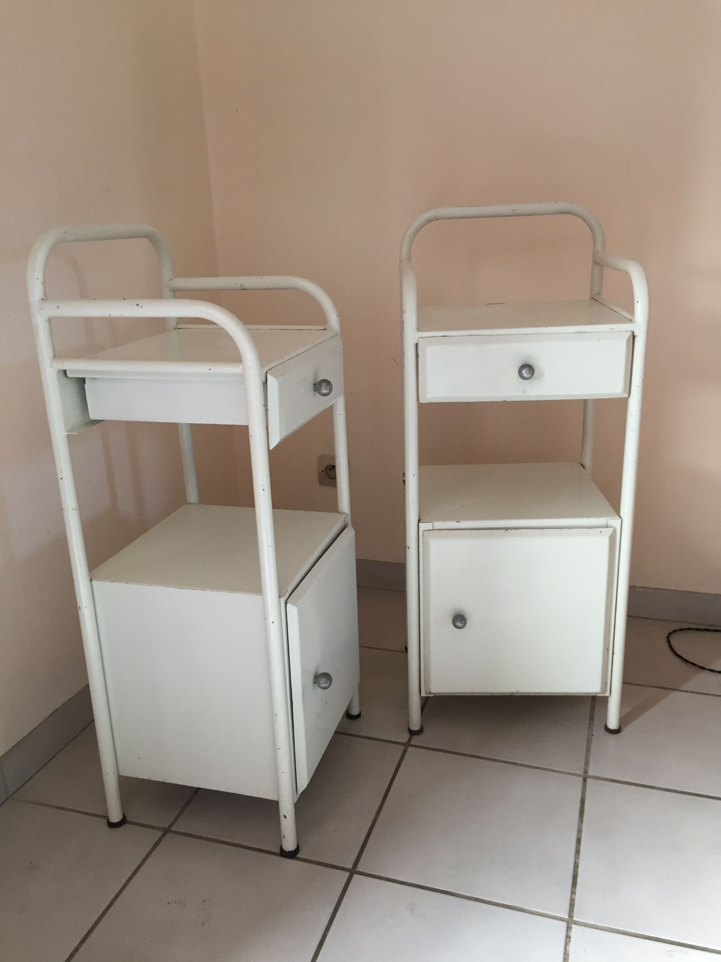 Pair of hospital bedside tables