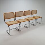 Set of 4 Tubular Frame and Cane Cantilever dining chairs, Italy, 1970s