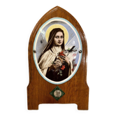 Ancien oratoire de chevet , chêne, plaque émaillée, sainte vierge, lourdes