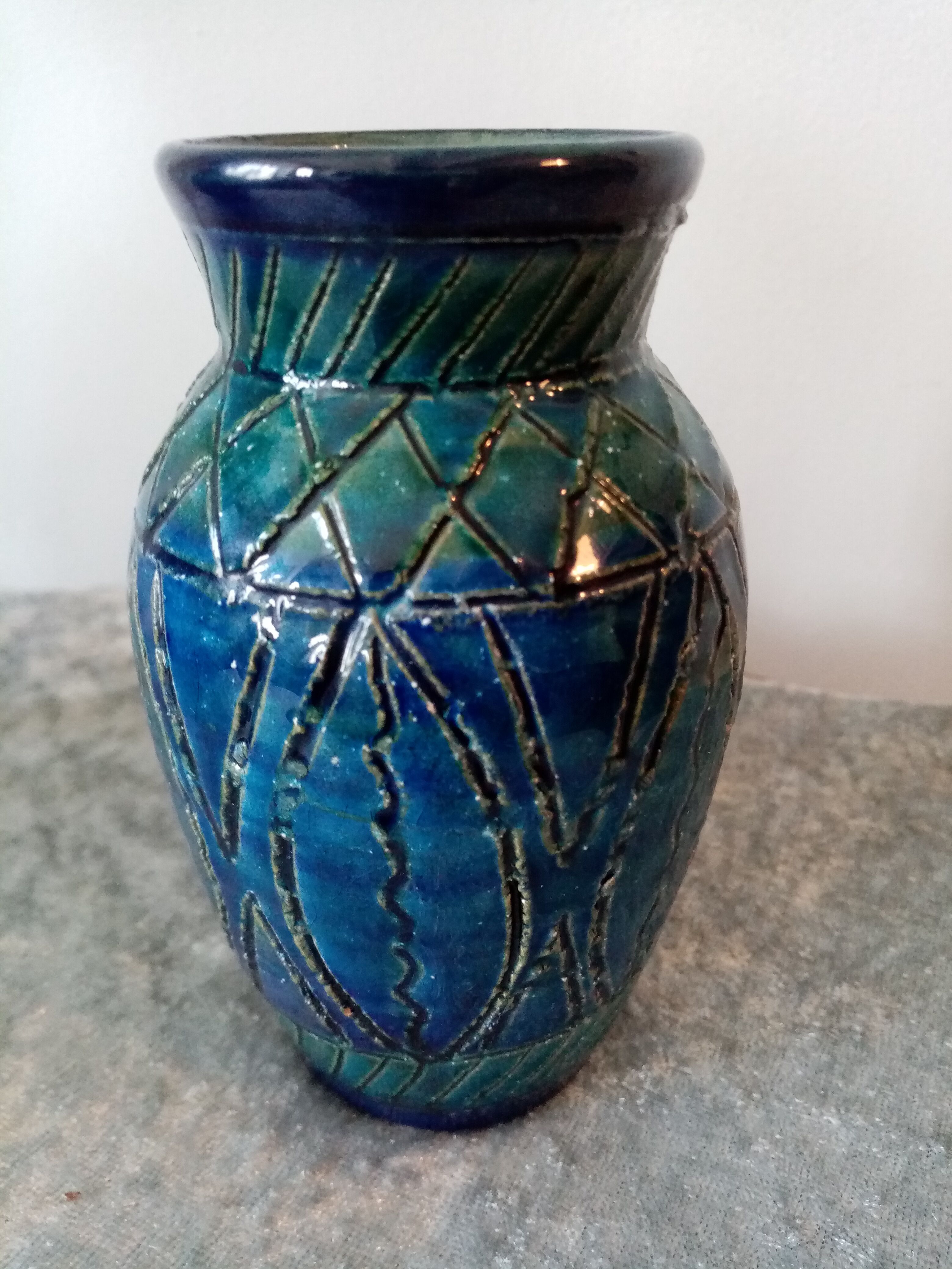 Superb vase in vintage blue ceramic bitossi in rimini