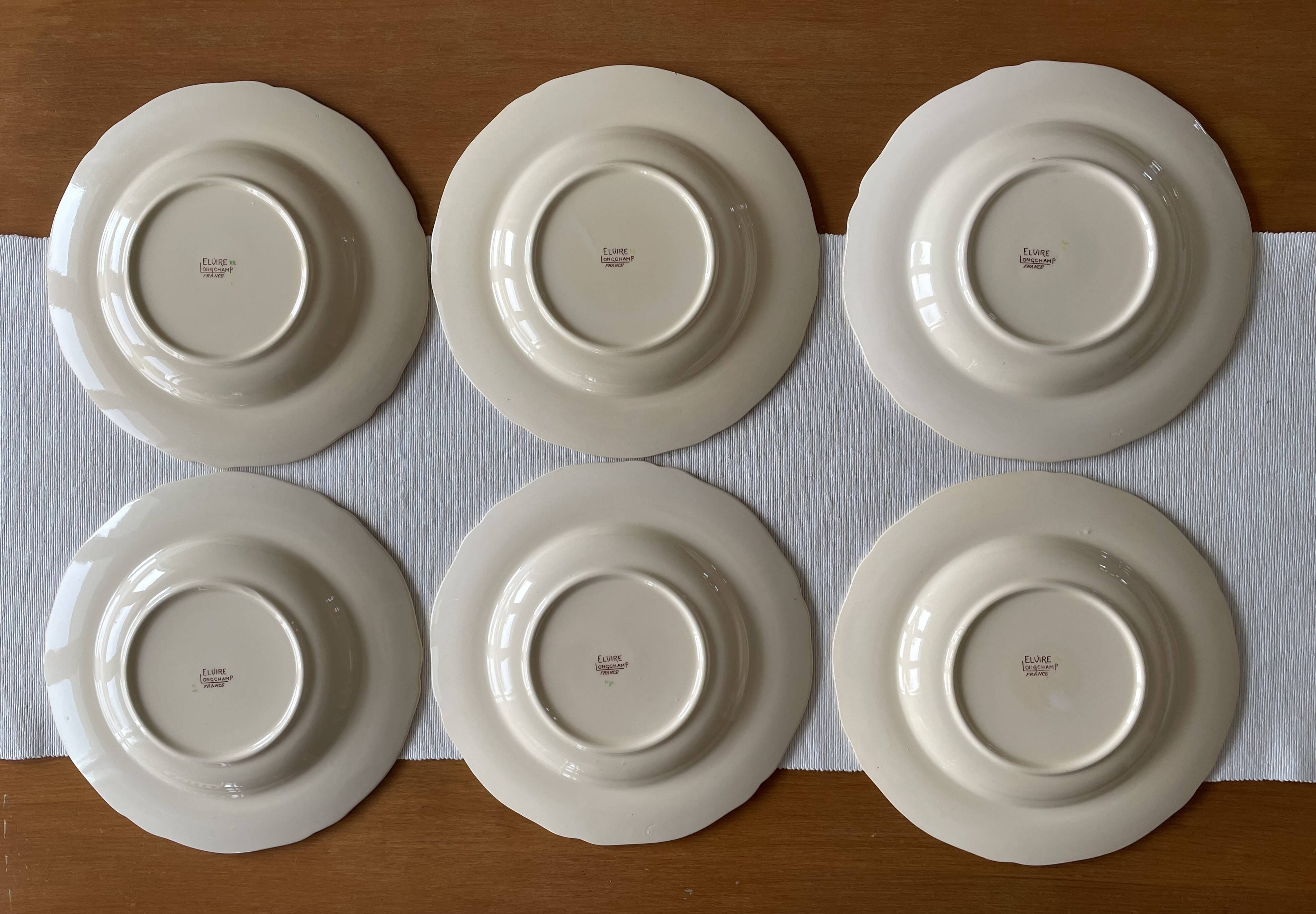 6 antique semi-deep plates in Longchamp earthenware.