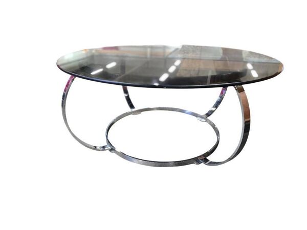 Table basse vintage chromée / table basse avec verre fumé