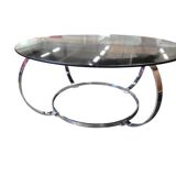 Table basse vintage chromée / table basse avec verre fumé