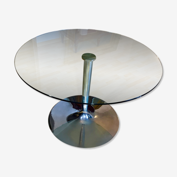 Table legs tulip in chromed metal and tempered glass top Italy stamped Calligaris