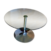 Table legs tulip in chromed metal and tempered glass top Italy stamped Calligaris