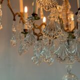 Gilt bronze cage chandelier decorated with glass pendants in the shape of peacock feathers circa 1800