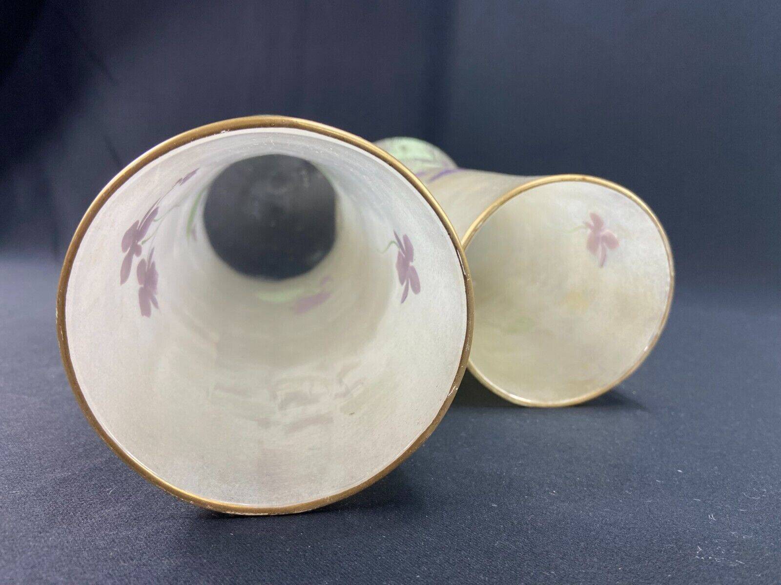 Large pair of glass vases with enameled floral decoration from the early 20th century LEGRAS